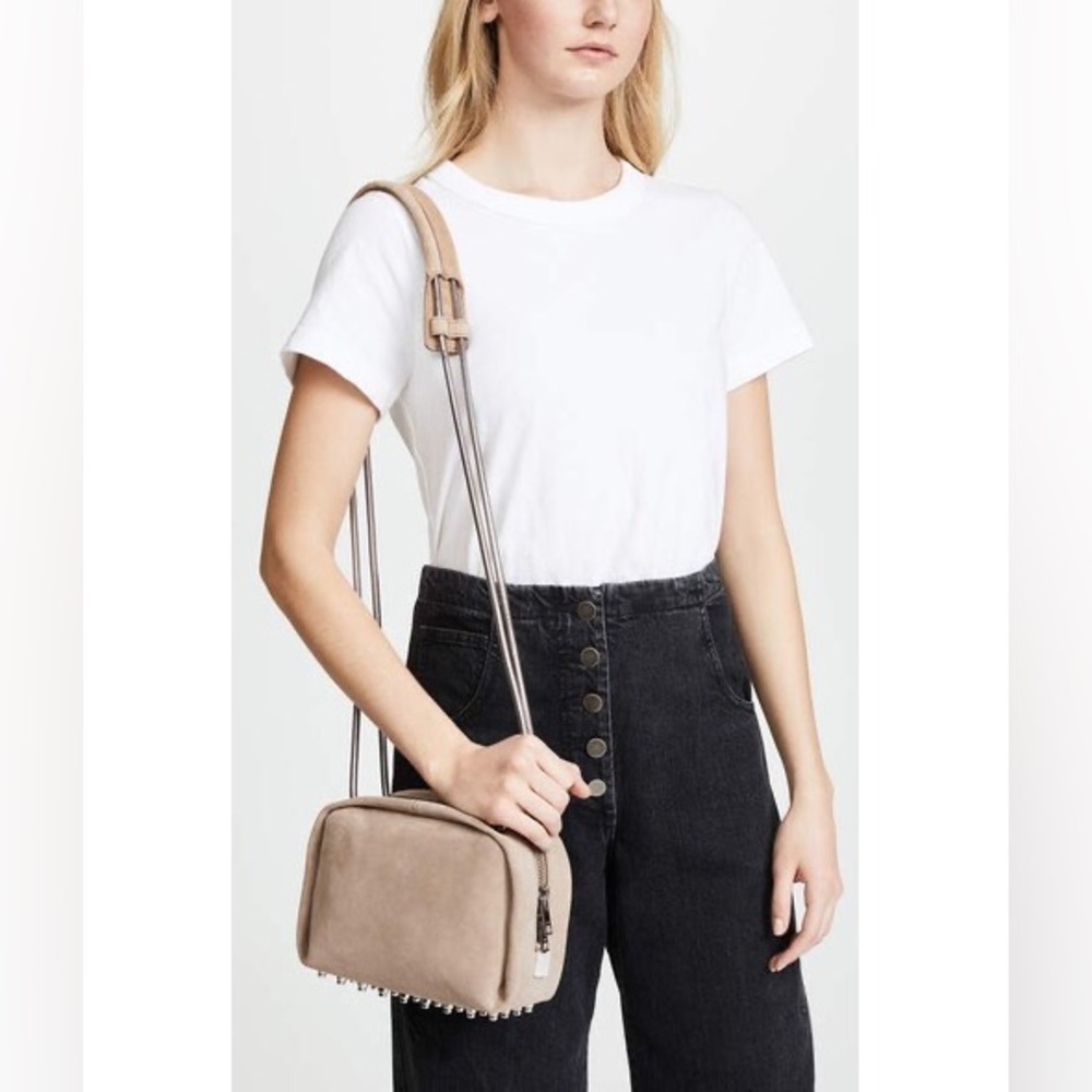Alexander Wang Camel Tan Beige Velour Suede Dumbo Crossbody Bag Shoulder Purse